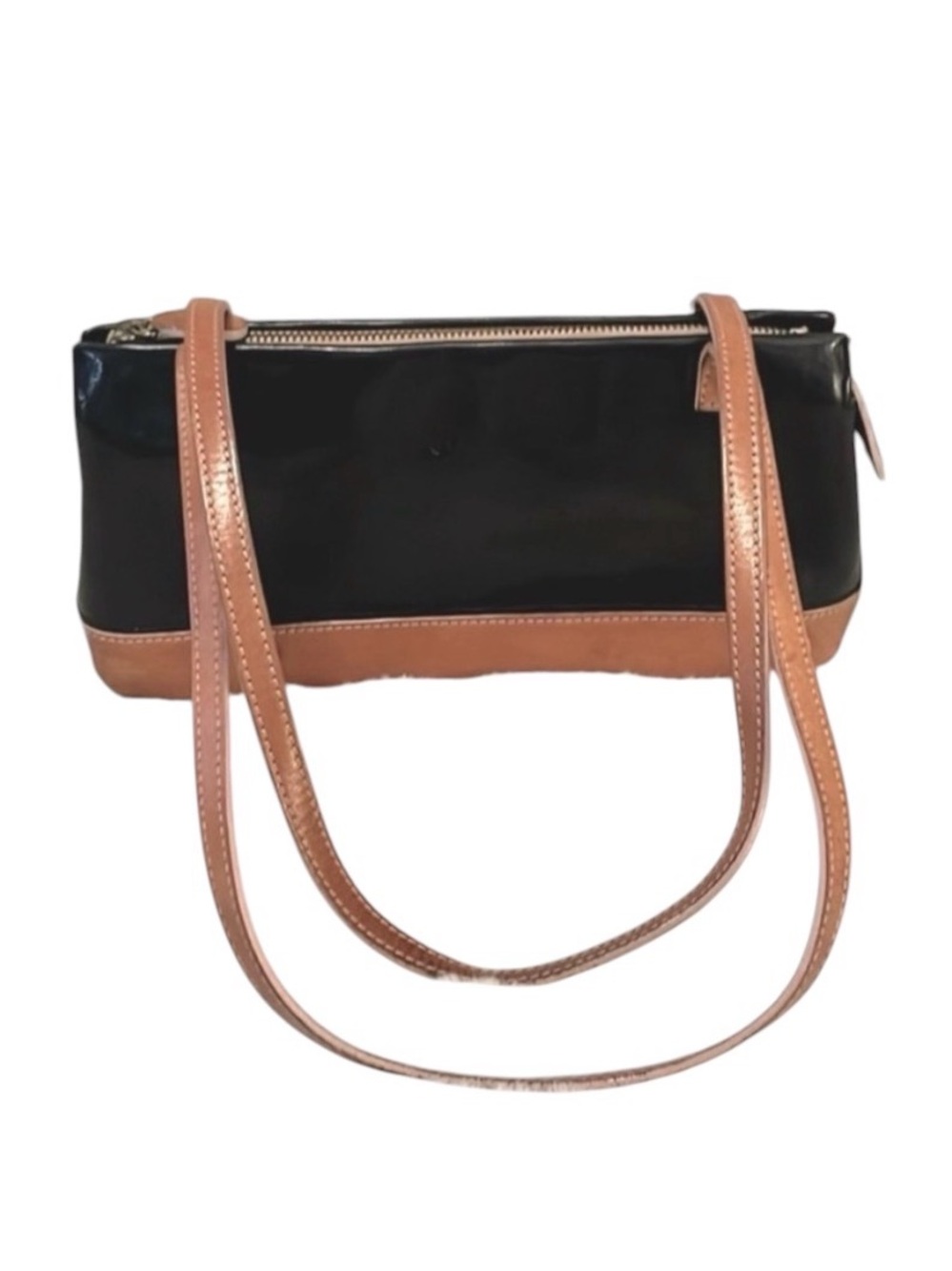 Vintage Monsac Original Black Tan Two-tone Minimalist Leather Shoulder Bag Purse